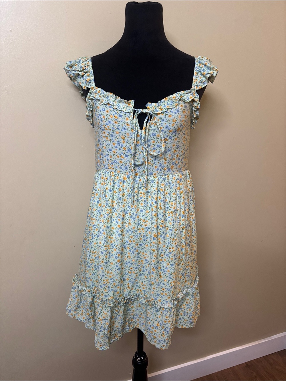 Mine Mint Green Floral Tie-Front Ruffle Sundress